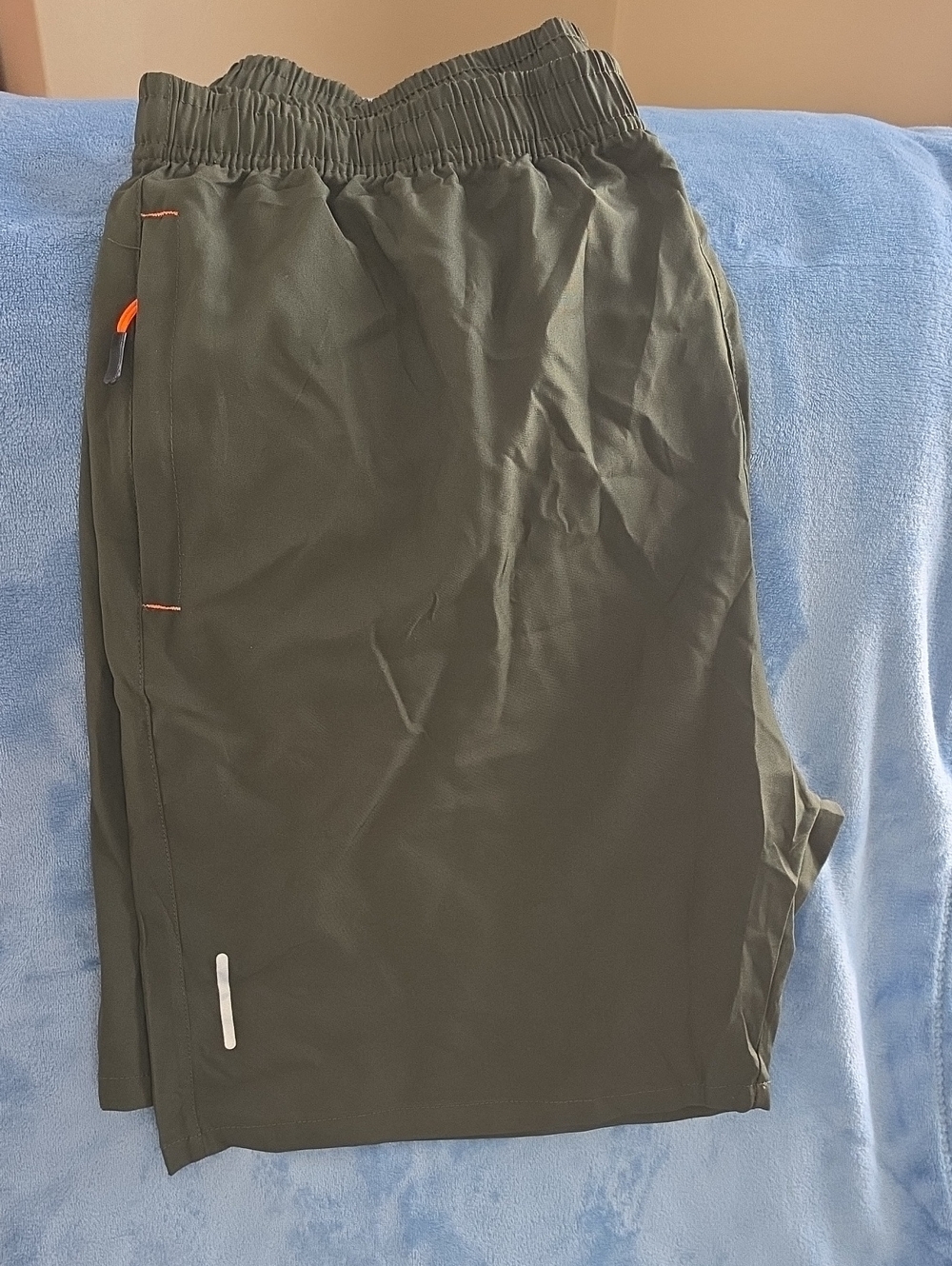 Amazon Men's Olive Athletic Shorts with Orange Accent